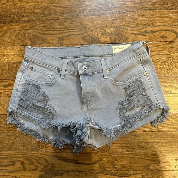 pistola Pants - Pistola Women's Frayed Hem Jean Shorts in Blue